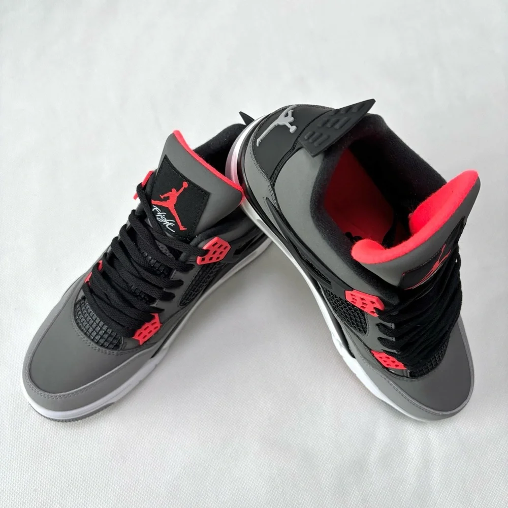 Jordan 4 Retro Infrared-Men’s Athletic Shoes in Gray, Black and Red - Picture 3 of 8